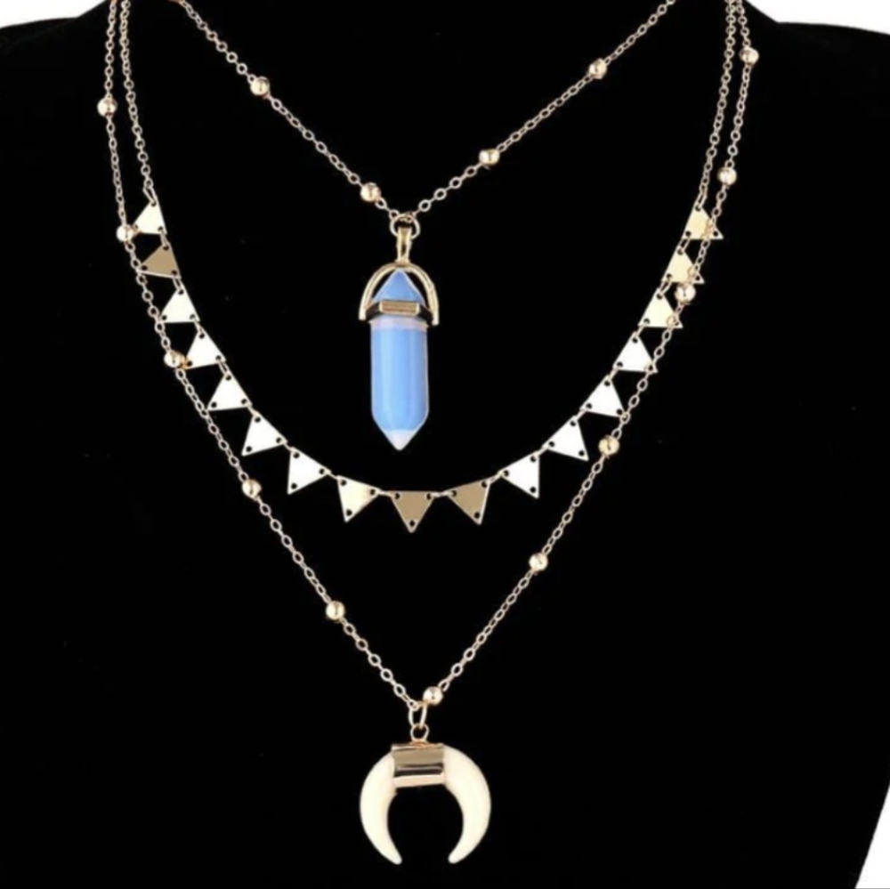 Necklace Multi layered Chain Gold Toned Inspired Crescent Moon Jewelry